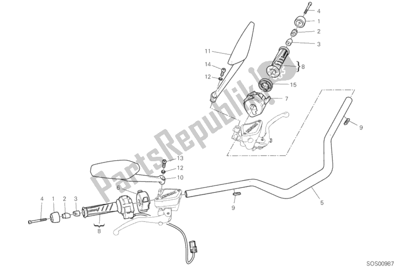 All parts for the Handlebar of the Ducati Diavel 1260 S USA 2019